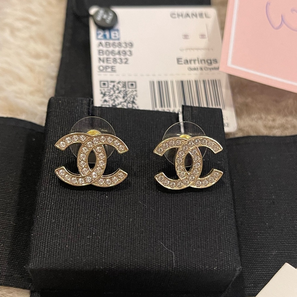 SOLD Chanel CC Gold/Crystal Earrings/ Studs  21B - New!